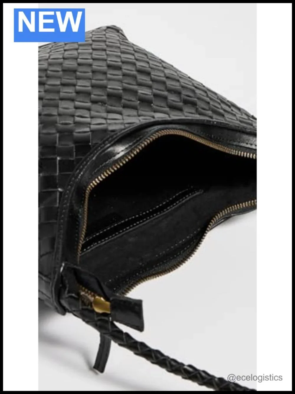 Woven Leather Hobo Bag Structured Shoulder Bag Patch Pocket
